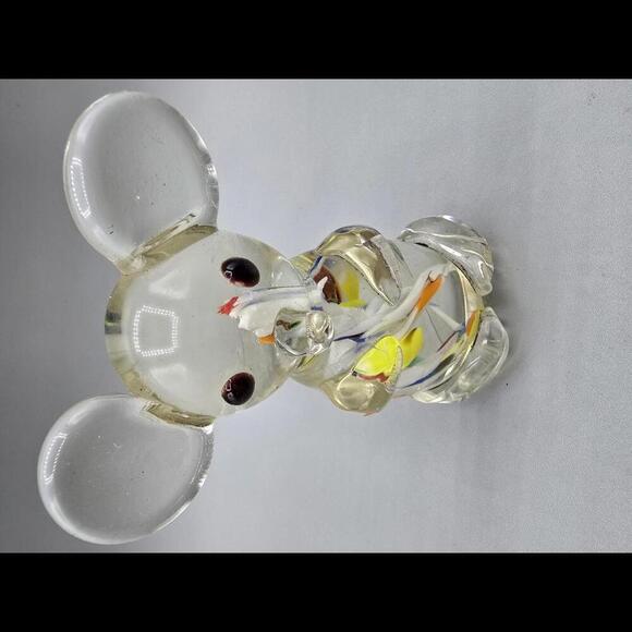 Clear Art Glass Mouse Figurine With 4 color marble core swirl - Picture 1 of 4